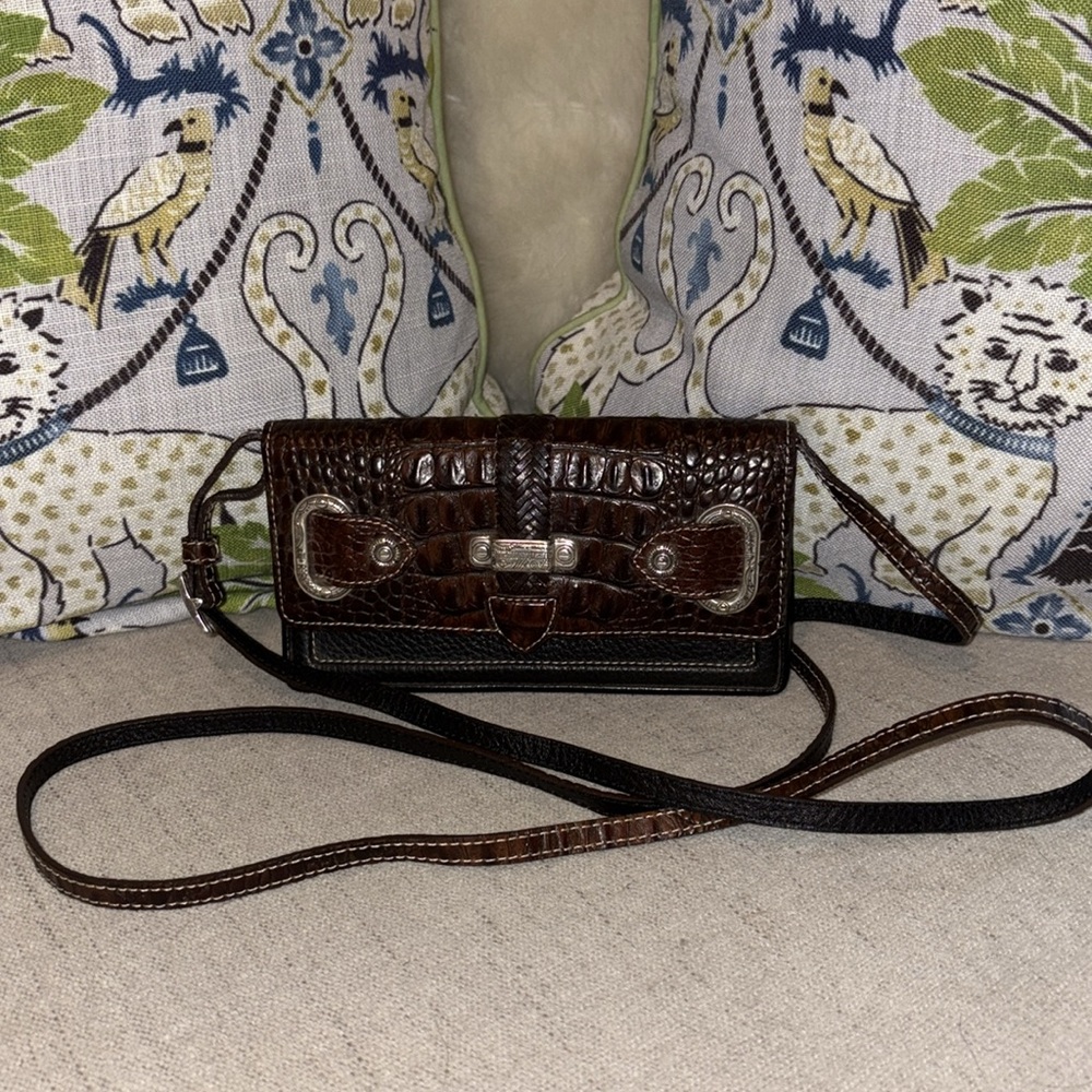 Brighton Leather Embossed Crocodile Wallet Crossbody Shoulder Bag 4" x 7.5"